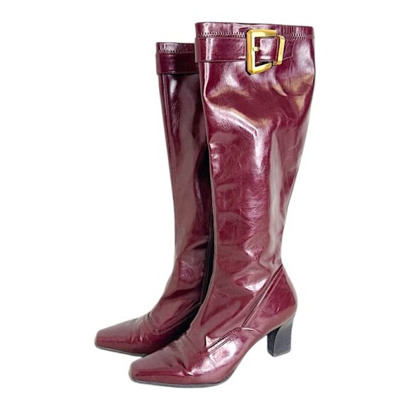 Franco Sarto Shoes - Franco Sarto Y2K Burgundy Vinyl Knee-High Boots Size 7.5